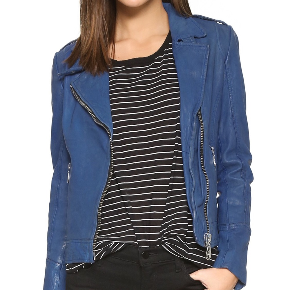 Doma Leather Moto Jacket in Electric Blue